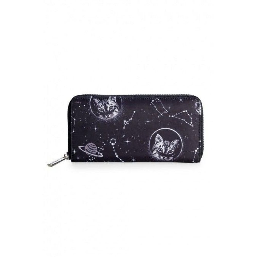 Banned Space Cat Wallet Full Zip Wallet in Black with Space Cat Design
